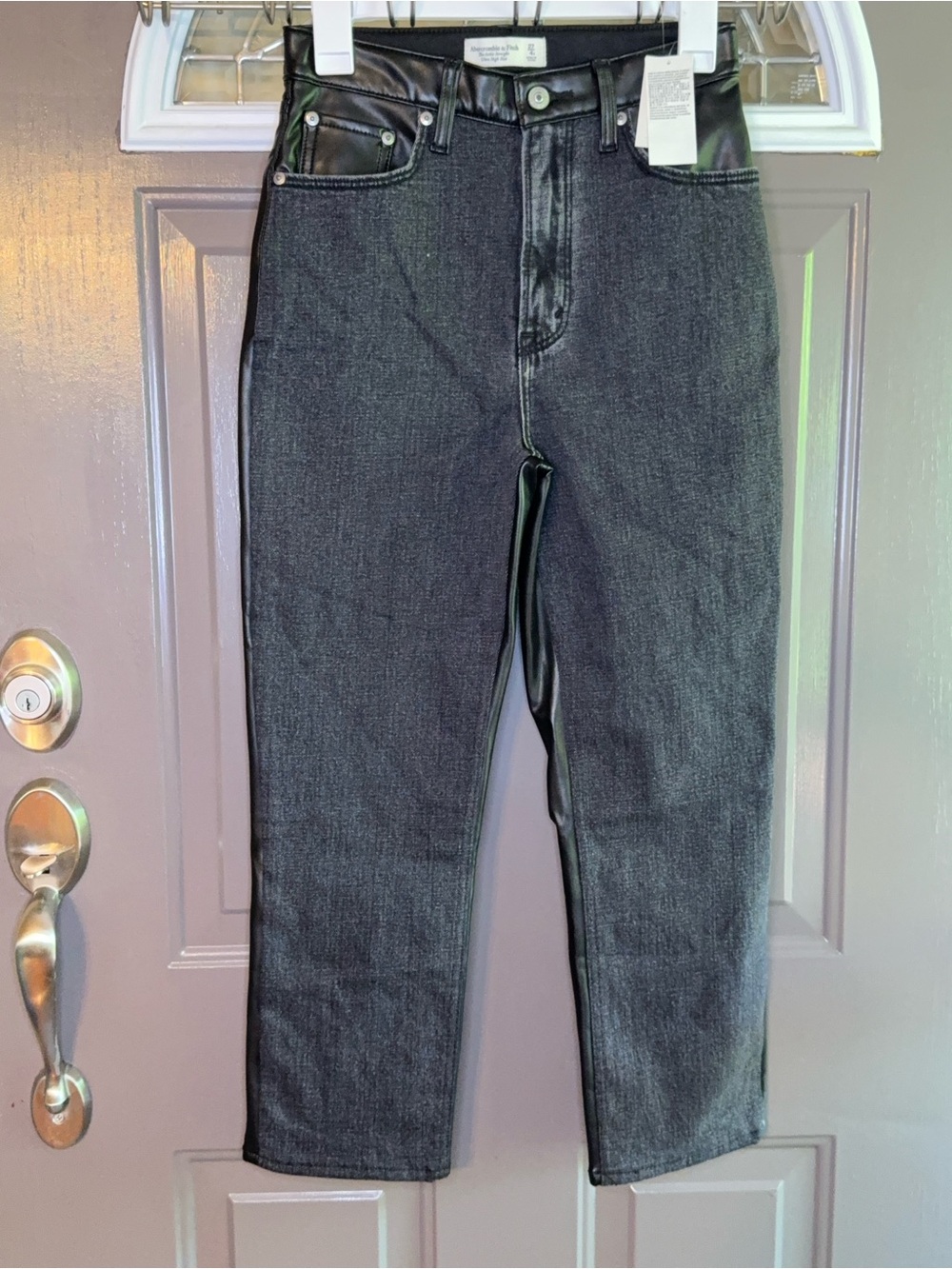 Abercrombie & Fitch Woman’s  Black Straight Jeans with Faux Leather Trim